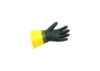 Chemical glove, black with yellow cuff. Smooth or coarse grip. 30 cm